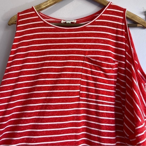 UMGEE Red Striped Cold Shoulder Lace Tunic Blouse Shirt Swim Coverup Pockets M - Picture 6 of 14